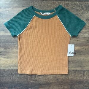 Mustard and Green Crop Tee - Extra Small